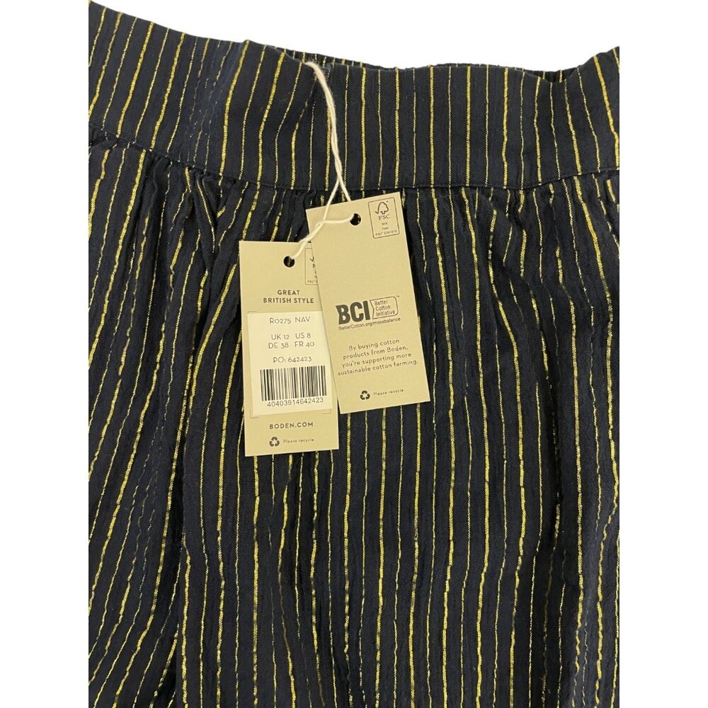 Boden Navy Pinstripe Wide-Leg Trousers - Picture 8 of 14